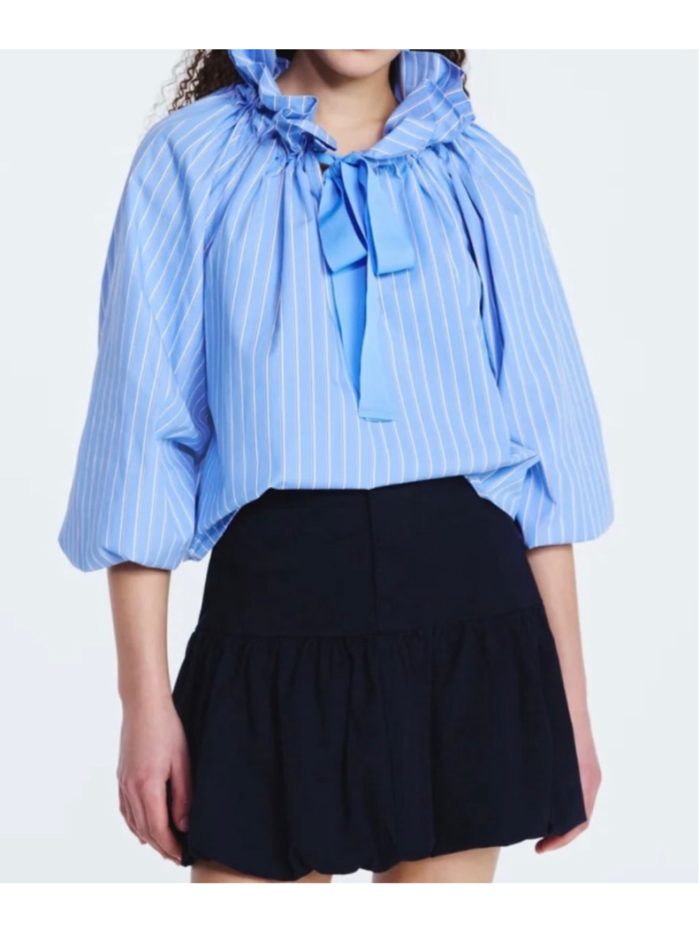 Free Assembly Striped Ruffle Neck Blouse Blue White XXL 20 NWT